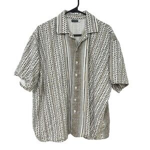 Southwest Geometric Stripe Button Shirt XXL Cream Earthy Resort Casual Mens